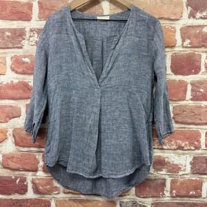 CP Shades Tunic Top Womens Small Blue Linen Beachy Casual Capsule Pocketed Shirt